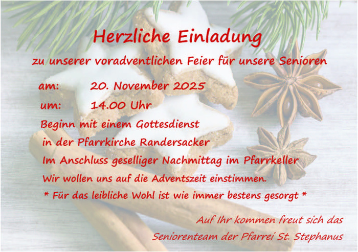 Einladung zur voradventlichen Feier Einladung zur voradventlichen Feier für Senioren